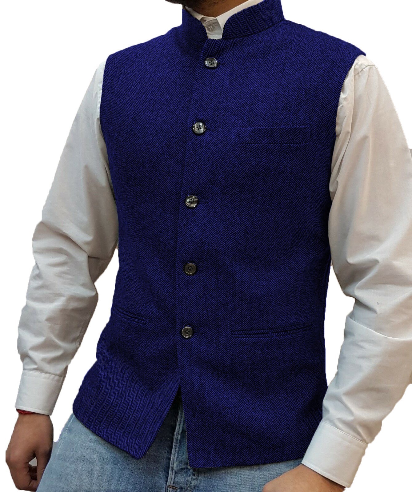 Men's Zhongshan Collar Herringbone Vest