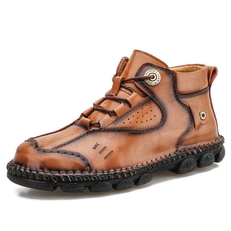 British Style High-top Non-slip Leather Shoes