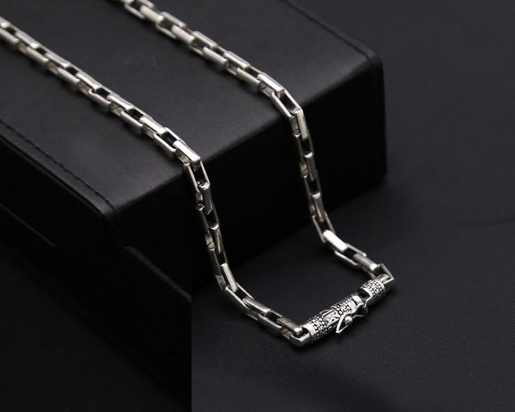 S925 Pure Thai Silver Hoop Retaining Ring Vintage Men's Box Chain Coarse Ore Necklace