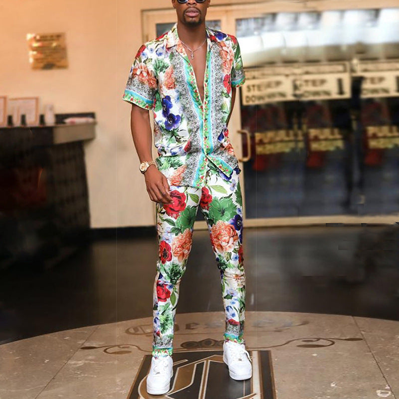 Printed Men's Short-sleeve Shirt Suit