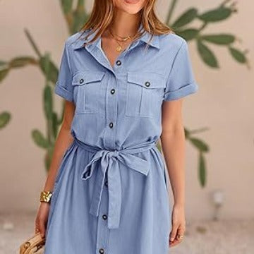 Solid Pocket Sleeve Dress
