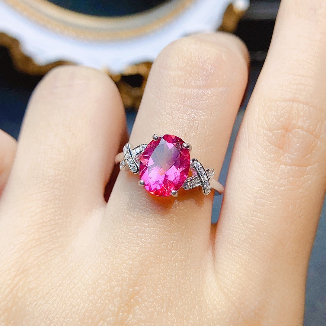 S925 Silver Natural Pink Topaz Ring