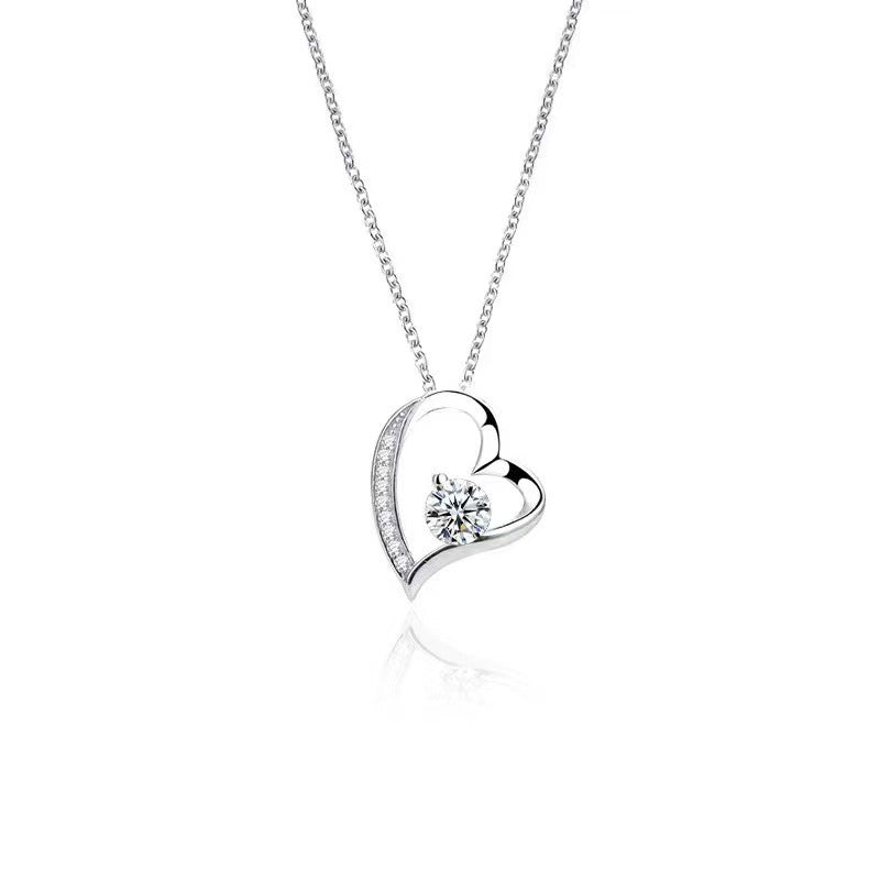 S925 Silver Heart Diamond Pendant Necklace