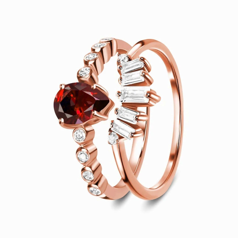 S925 Silver Waterdrop Ruby Zircon Ring