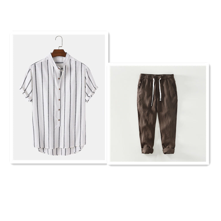 Striped Men’s Stand Collar Shirt