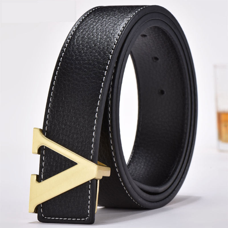 Leather Smooth Buckle Letter Belt