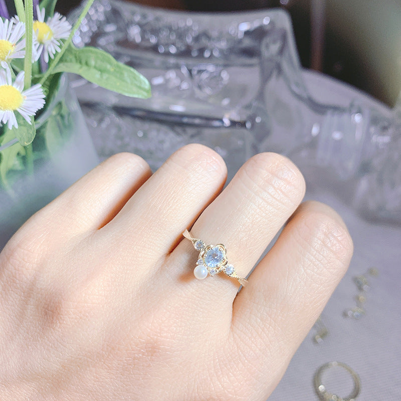 S925 Silver Natural Blue Topaz Ring