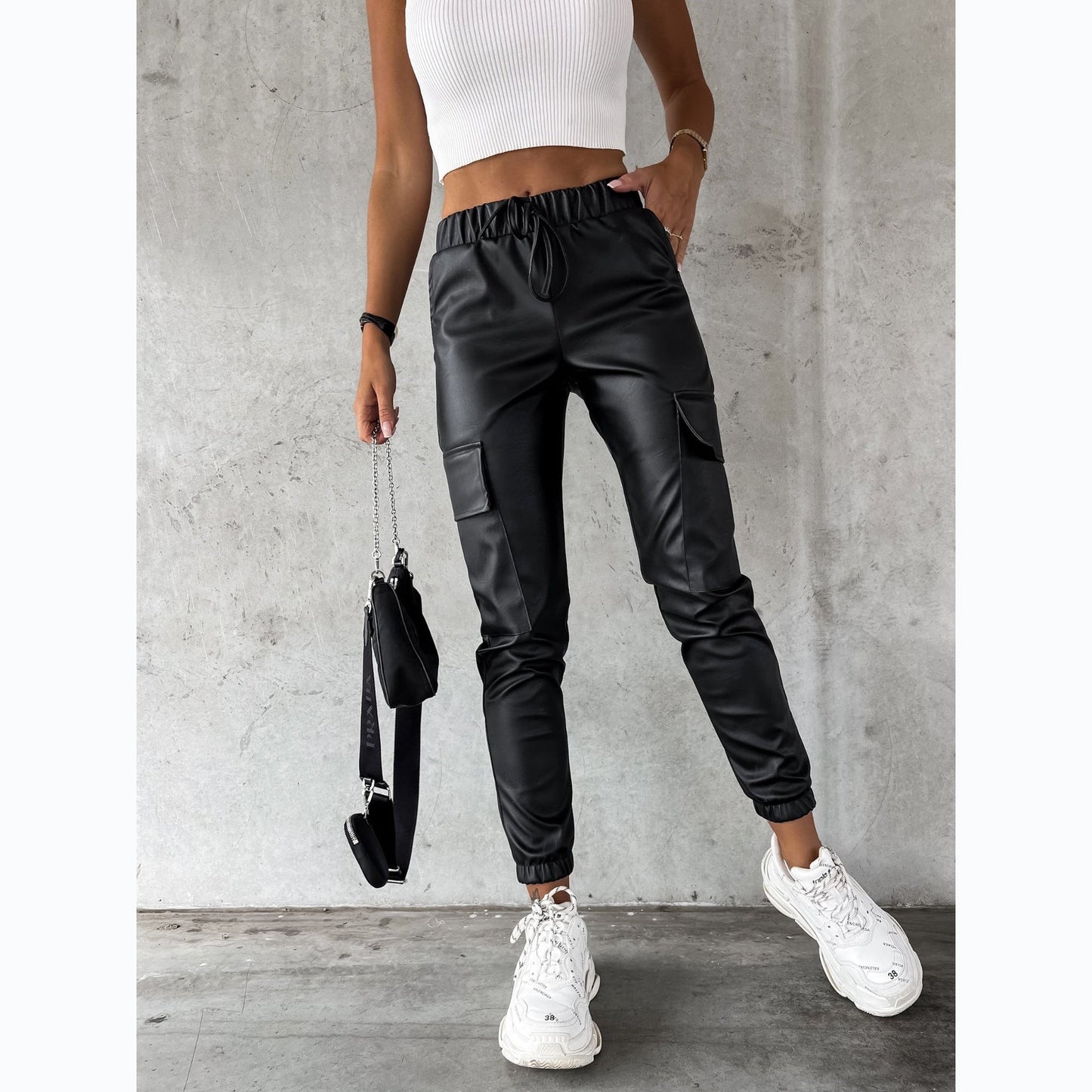 Women's Slim Waist Leather Pants