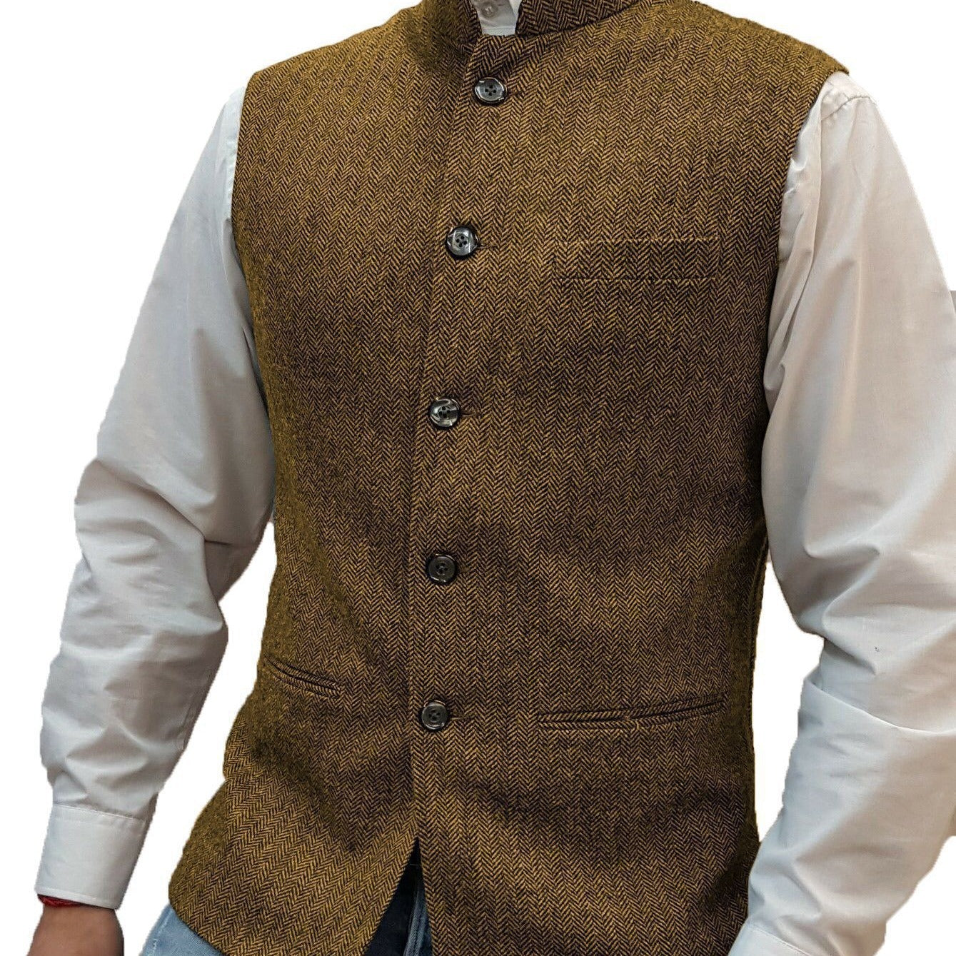 Men's Zhongshan Collar Herringbone Vest