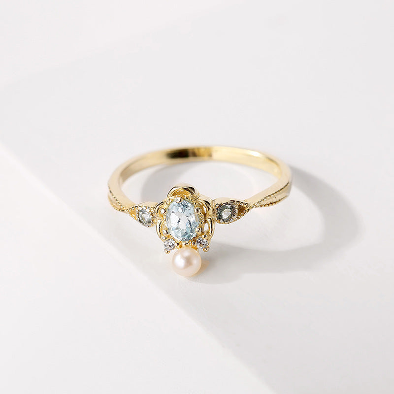 S925 Silver Natural Blue Topaz Ring