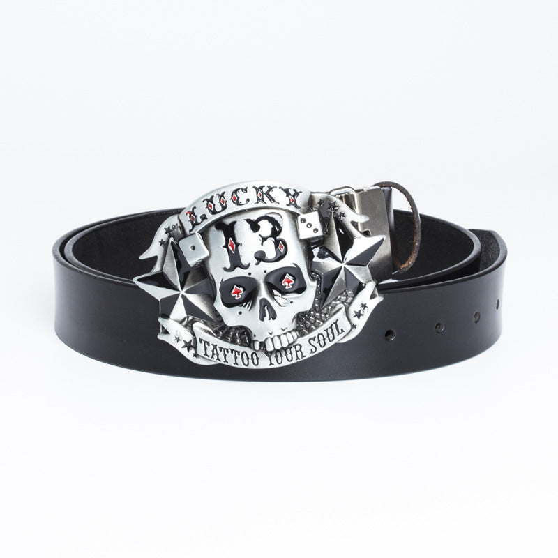Trendy Men's Leather Skull Buckle Belt