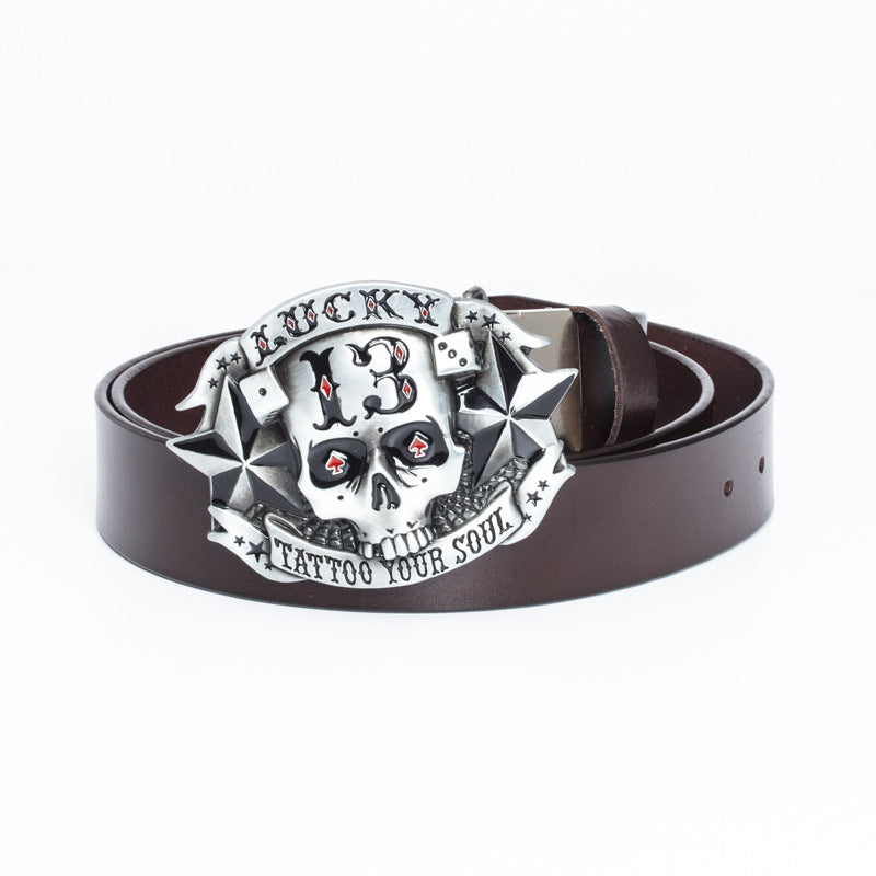 Trendy Men's Leather Skull Buckle Belt