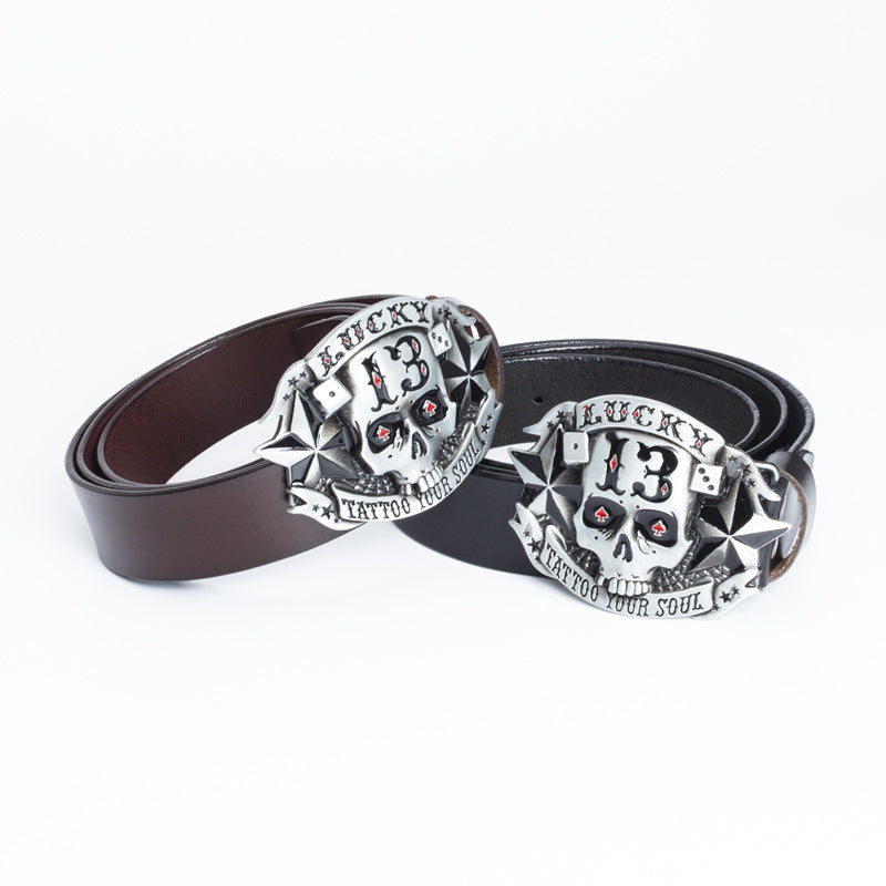 Trendy Men's Leather Skull Buckle Belt