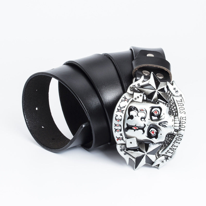 Trendy Men's Leather Skull Buckle Belt