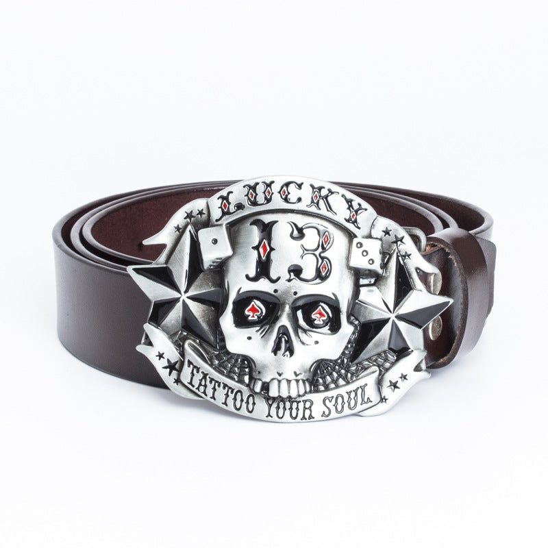 Trendy Men's Leather Skull Buckle Belt