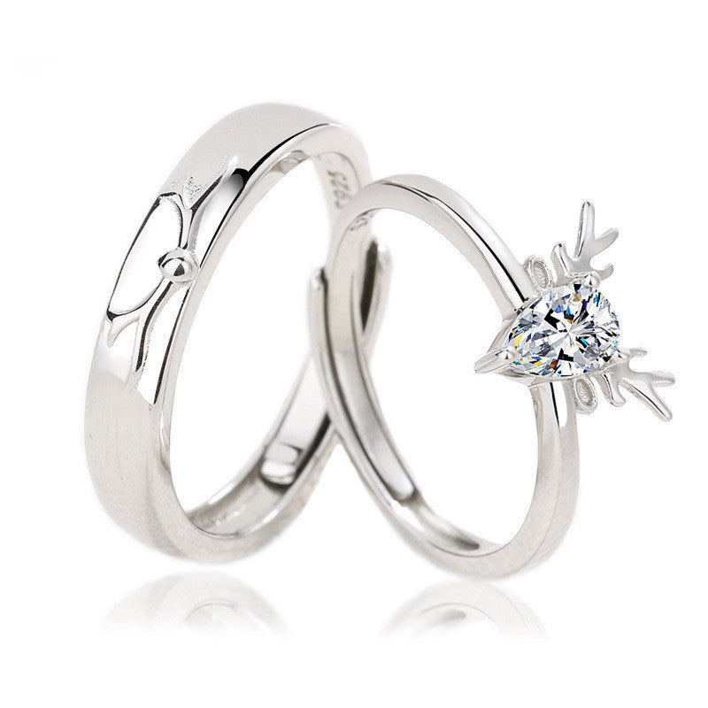 S925 Silver Antler Couple Ring