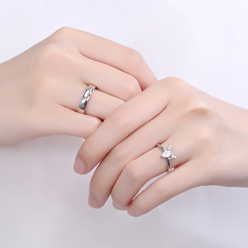 S925 Silver Antler Couple Ring