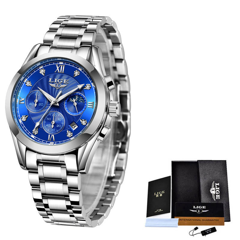 LIGE Stainless Steel Waterproof Watch