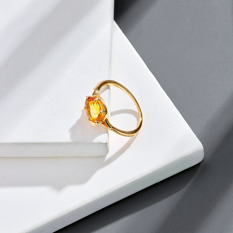 S925 Silver Retro Citrine Ring