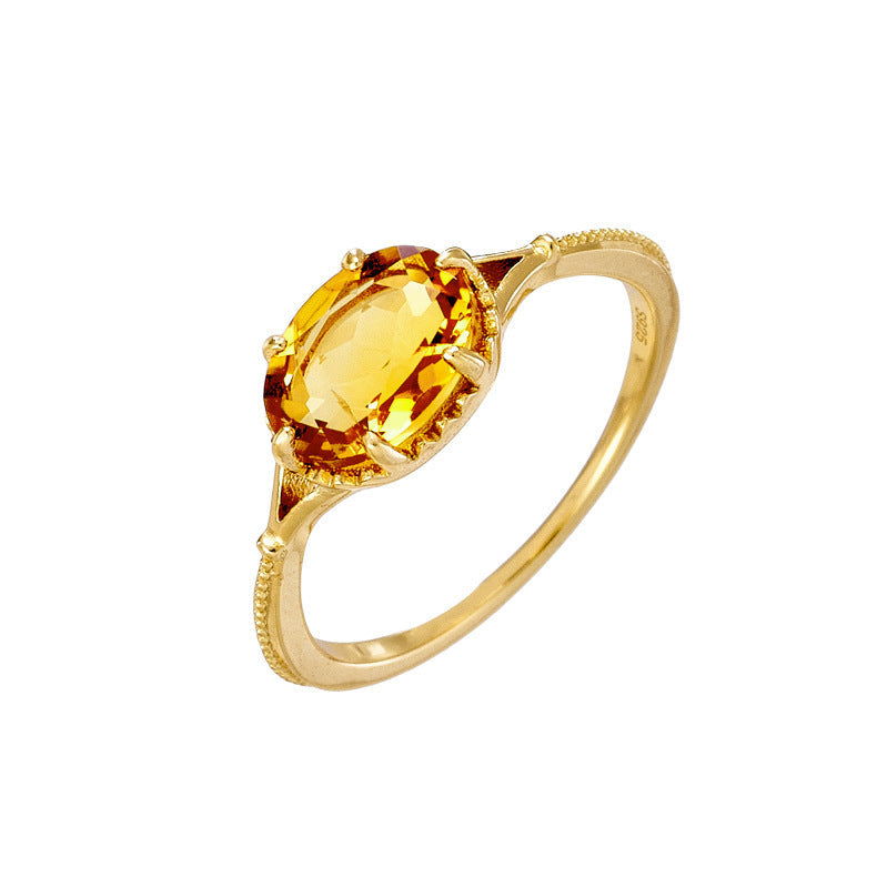 S925 Silver Retro Citrine Ring