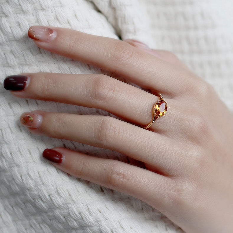 S925 Silver Retro Citrine Ring