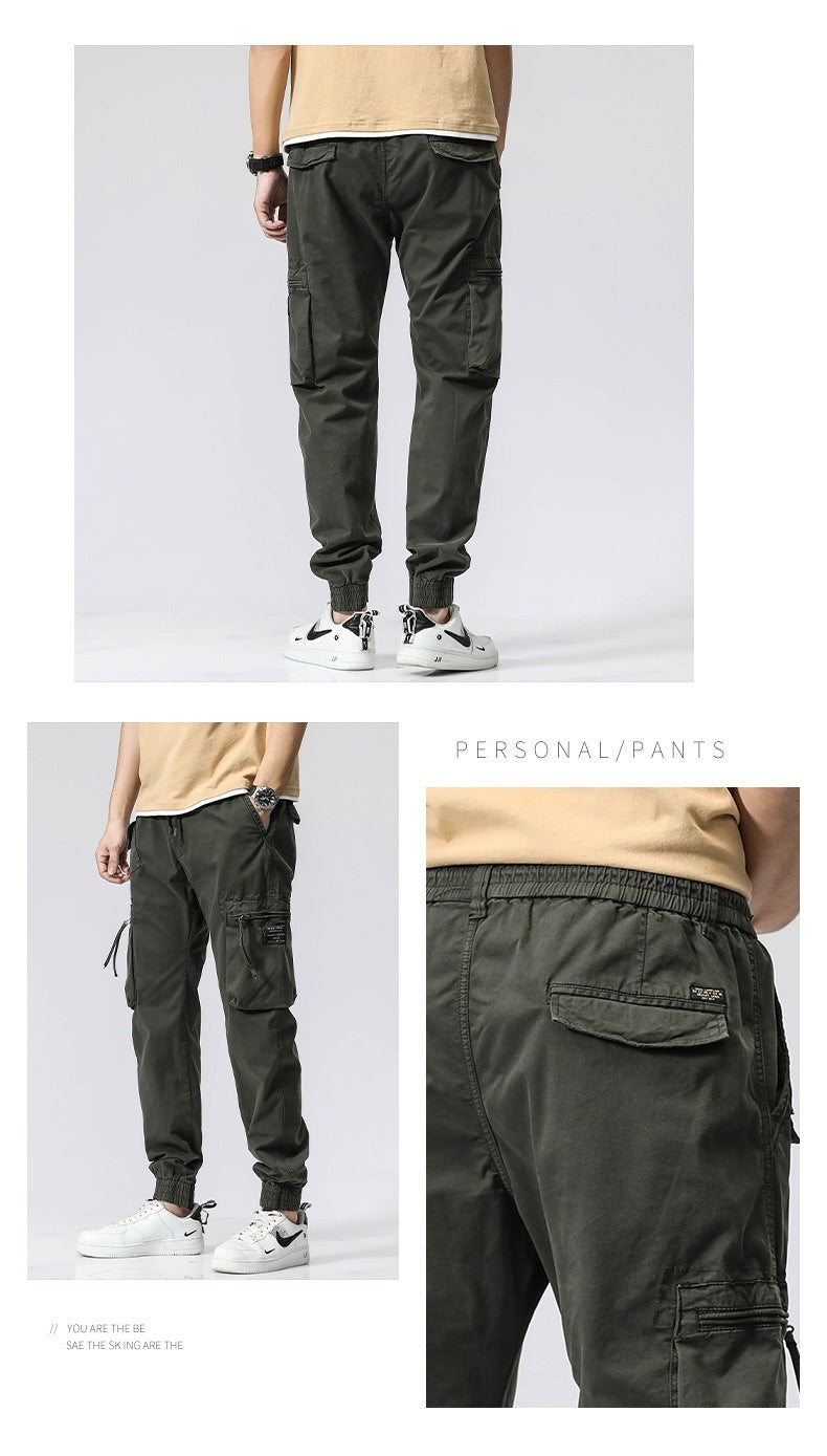 Men's Trendy Cotton Elastic Waist Multi-pocket Pants