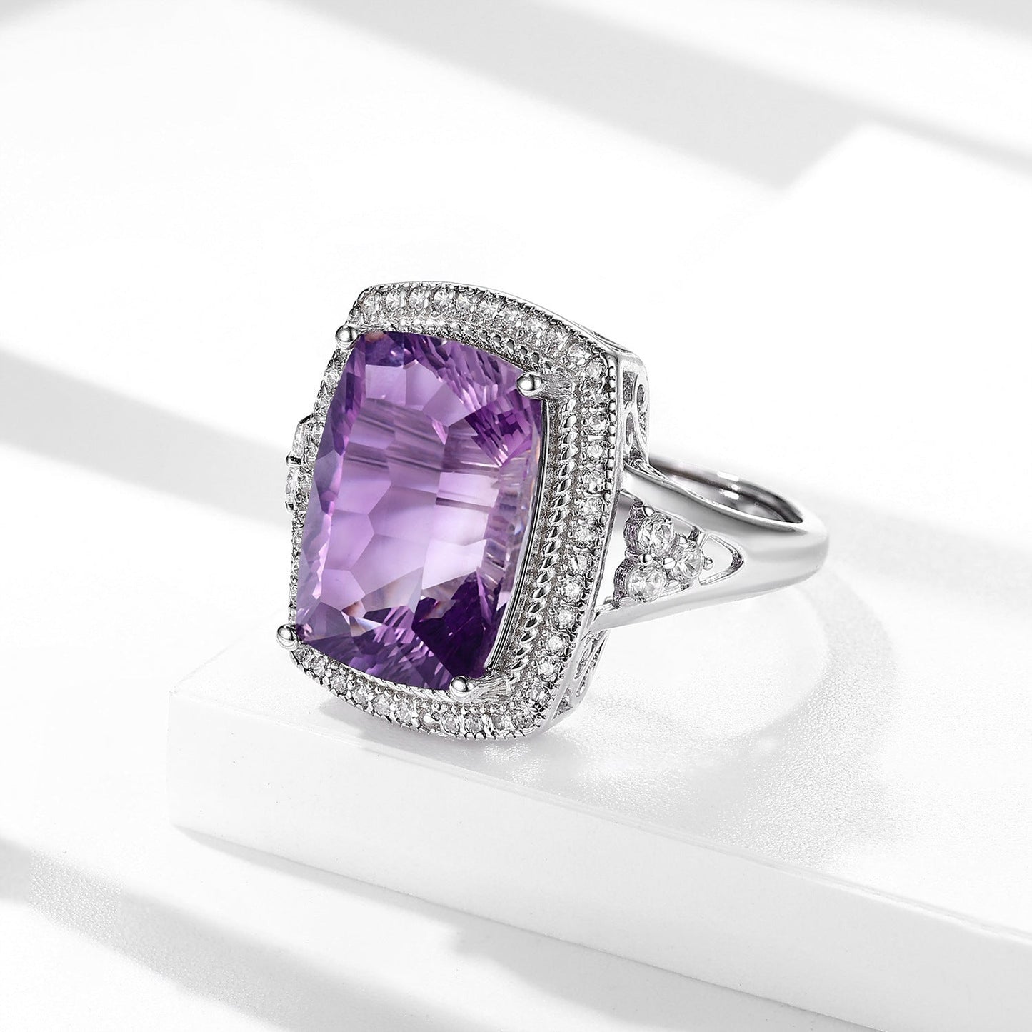 S925 Silver Pillow Amethyst Ring