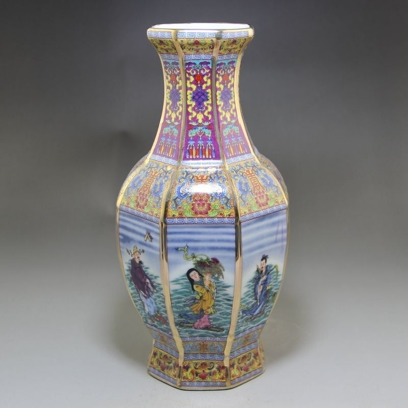 Enamel Hexagonal Porcelain Vase