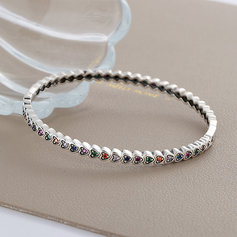 S925 Silver Retro Love Bracelet, Hip Hop