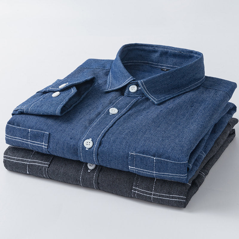 Men's Slim Solid Color Denim Shirt