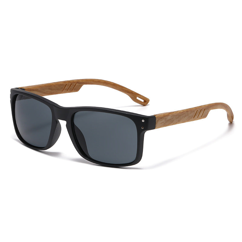 Retro Wood Grain Square Sunglasses Men