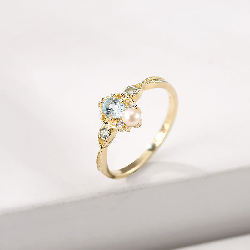 S925 Silver Natural Blue Topaz Ring