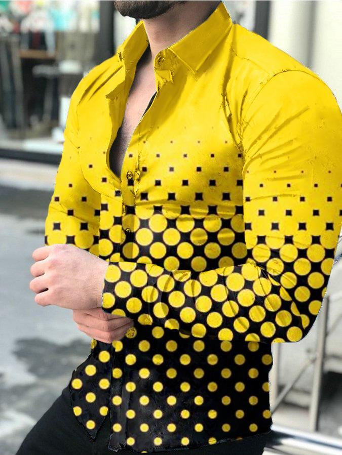 Men's Printed Lapel Youth Top