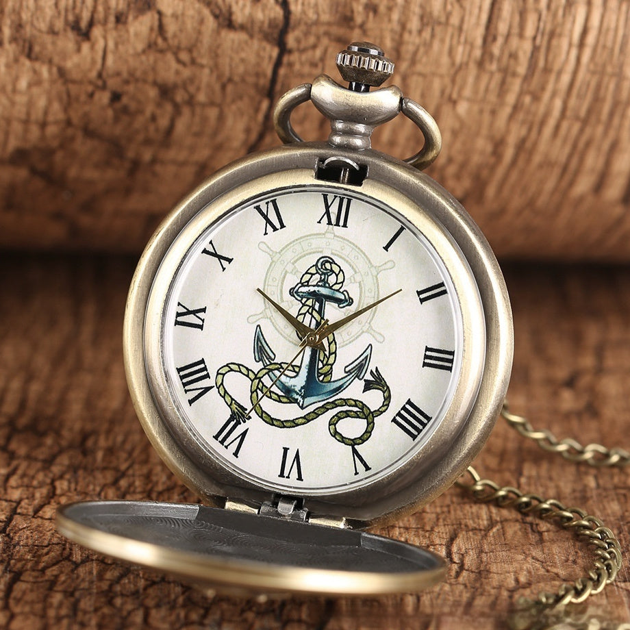 Retro Bronze Anchor Pocket Watch