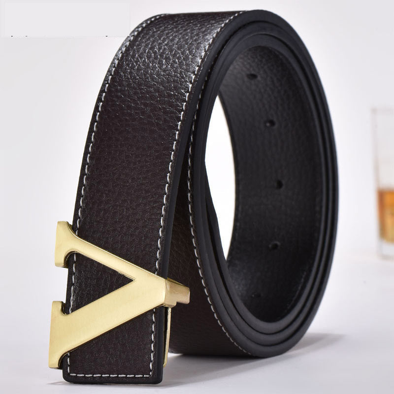 Leather Smooth Buckle Letter Belt