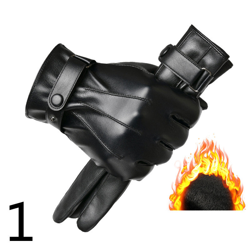 Men's Winter Riding Thick Velvet Windproof Leather Gloves