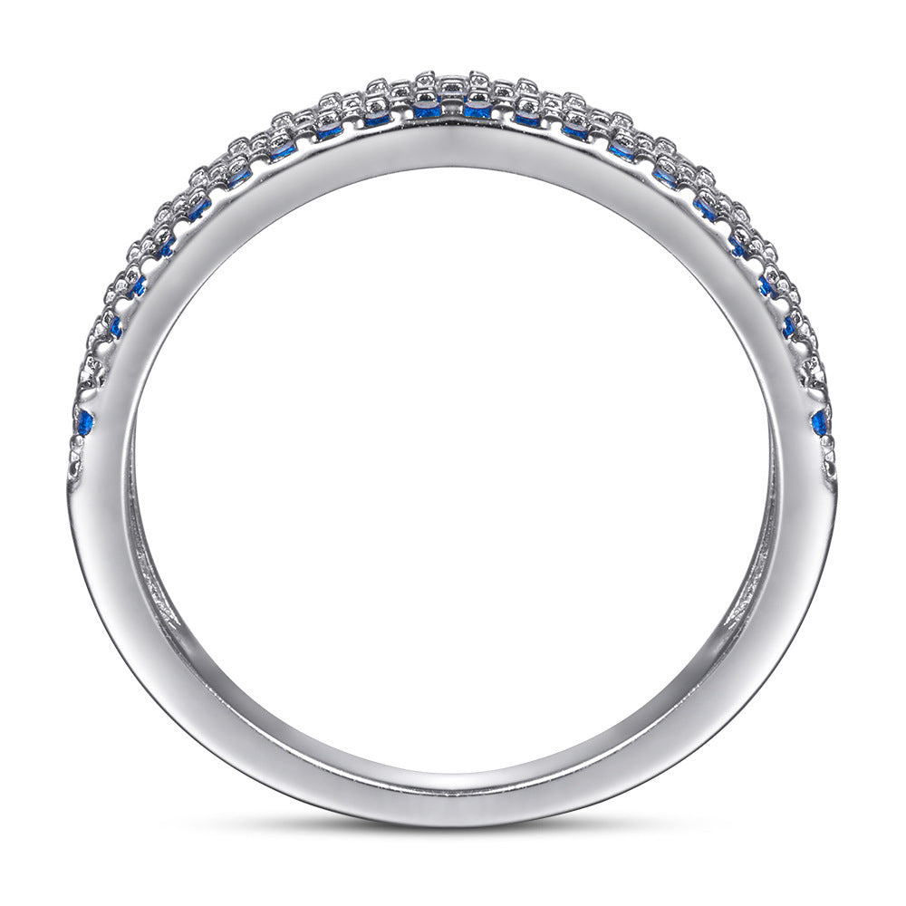 Women's Blue Crystal White Zircon Sterling Silver Ring
