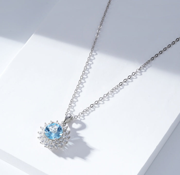 S925 Silver Natural Topaz Necklace Female