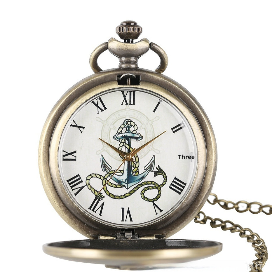 Retro Bronze Anchor Pocket Watch