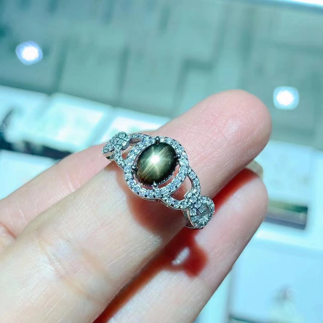 S925 Silver Natural Star Sapphire Ring