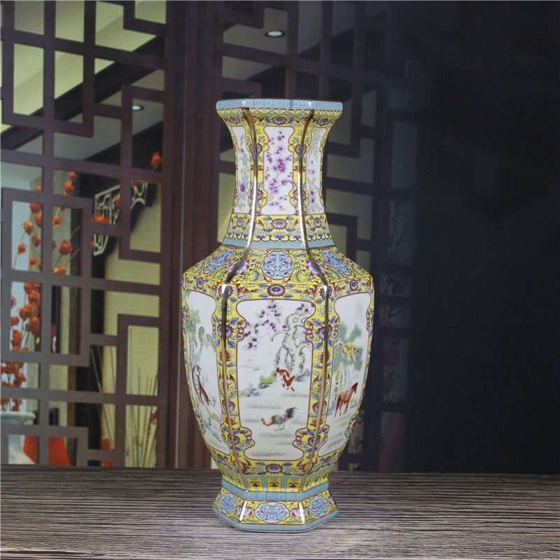 Enamel Hexagonal Porcelain Vase