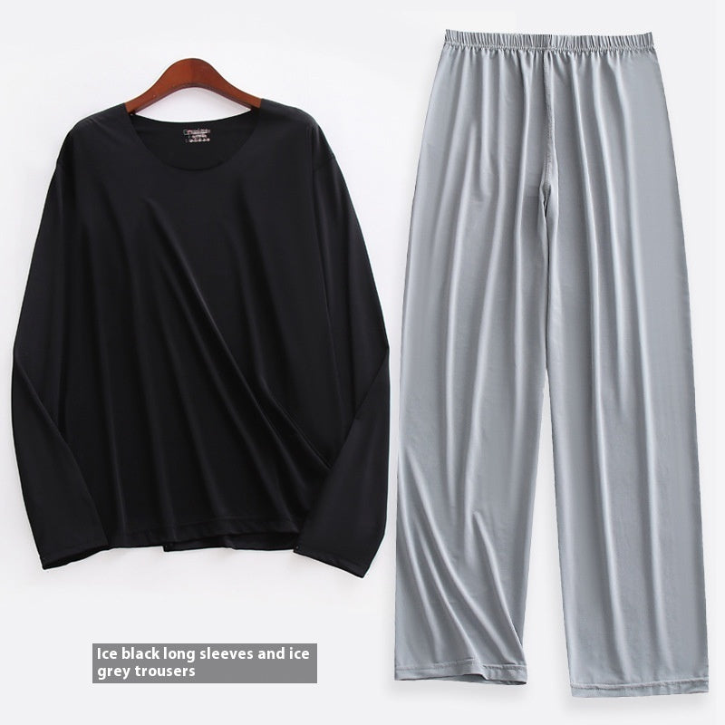 Spring Summer Ultra-thin Men’s Long-sleeve Pajama Set