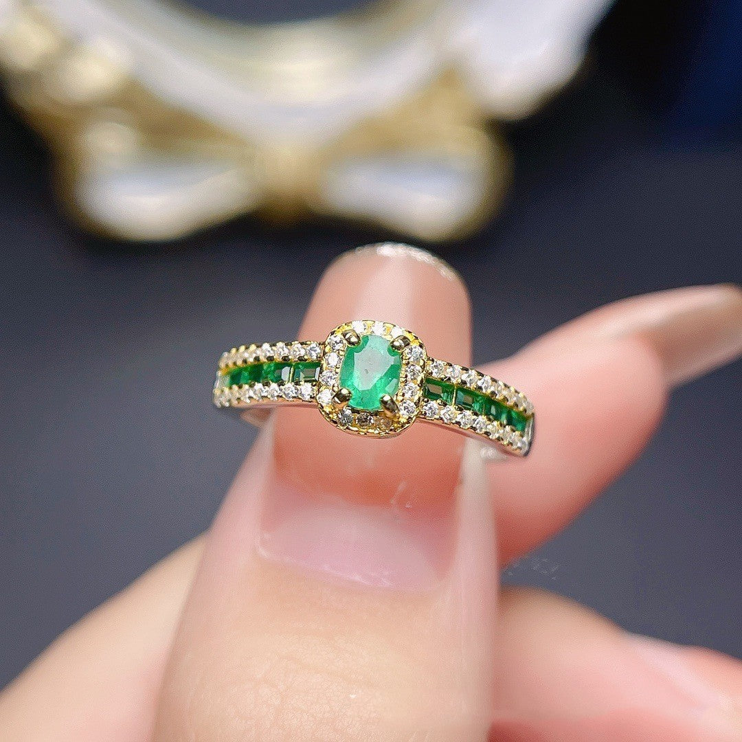 S925 Silver Natural Emerald Ring