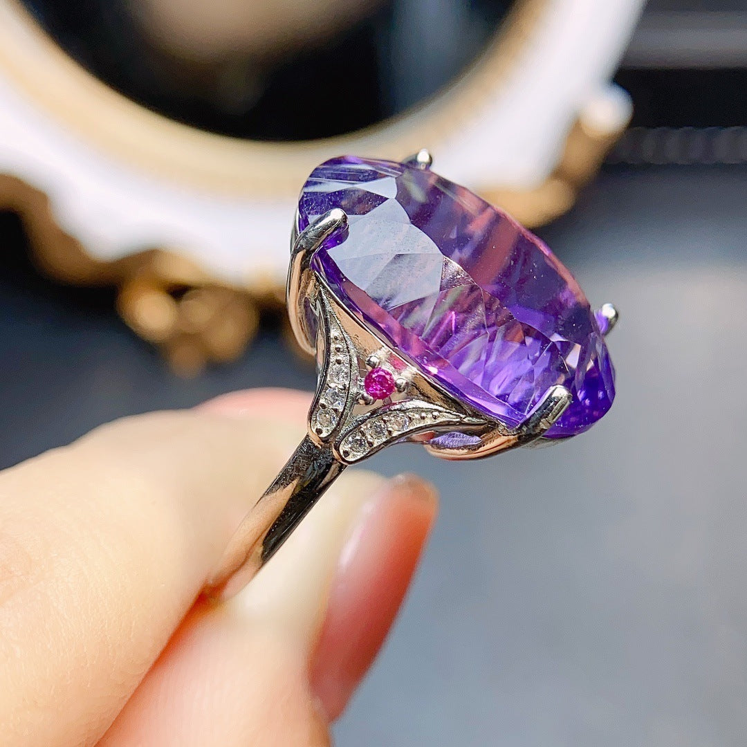S925 Silver Natural Amethyst Ring