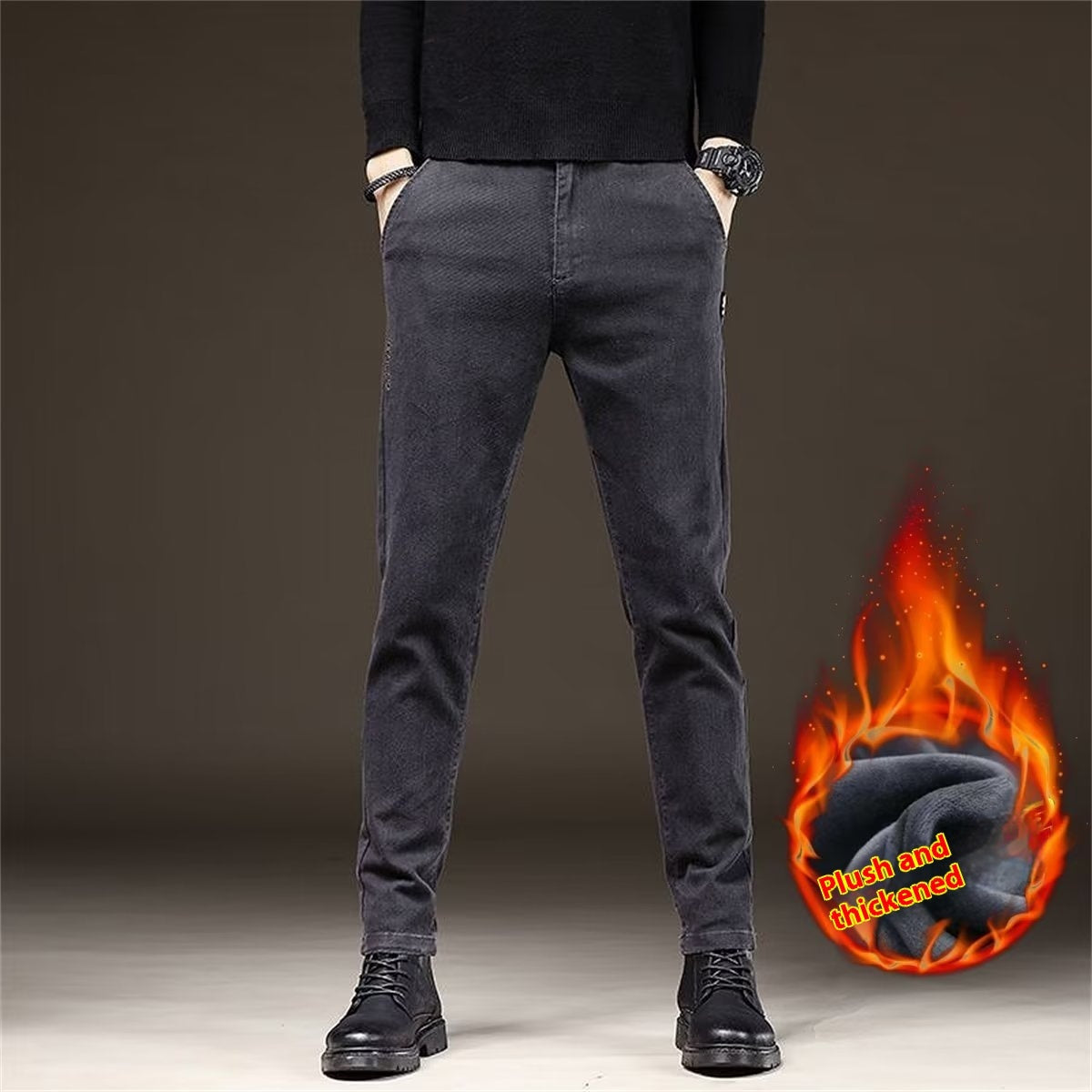 Men's Straight Business Thick Trousers