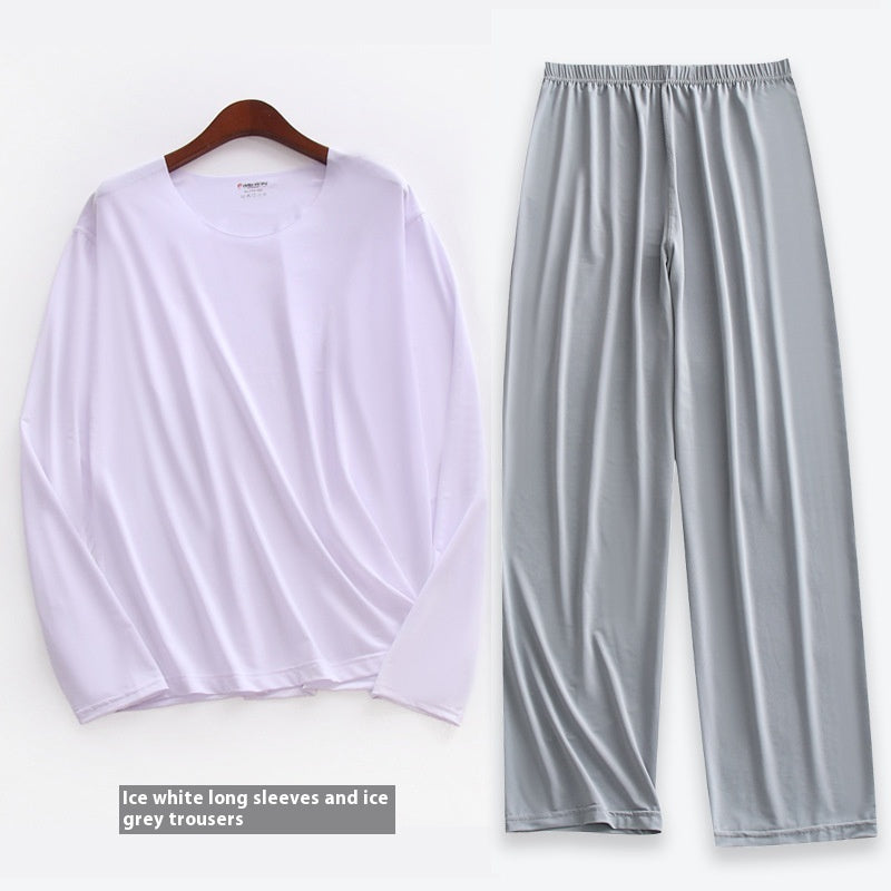 Spring Summer Ultra-thin Men’s Long-sleeve Pajama Set