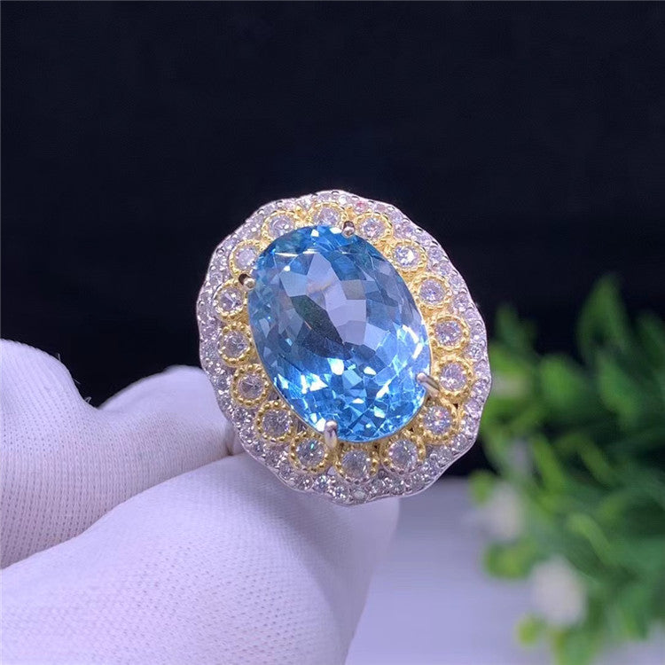 S925 Silver Blue Dimond Ring