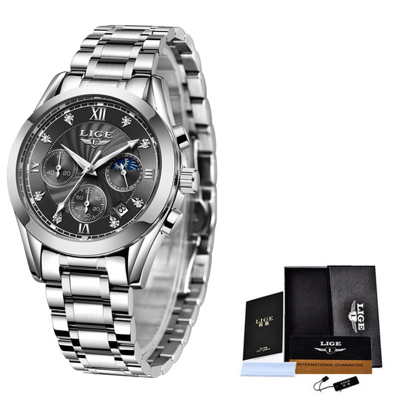 LIGE Stainless Steel Waterproof Watch