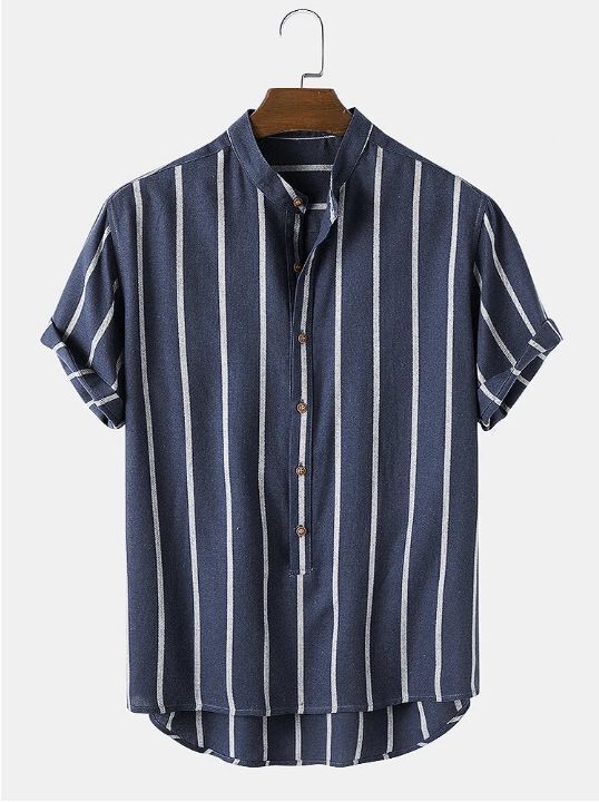 Striped Men’s Stand Collar Shirt