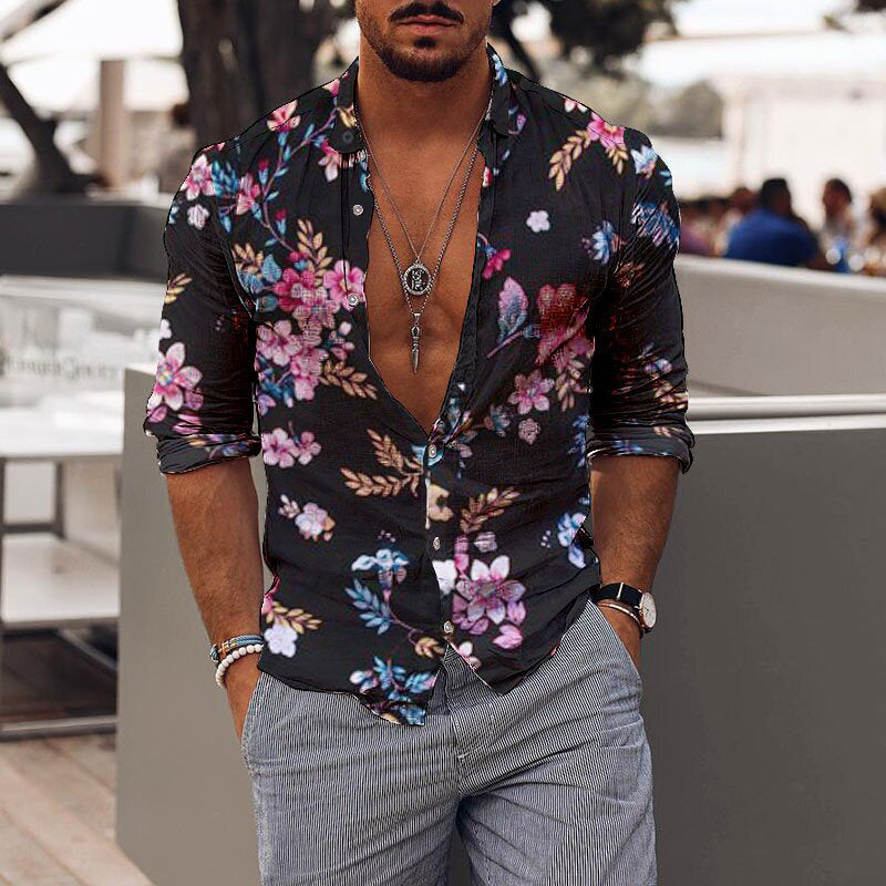 Men's Printed Lapel Youth Top
